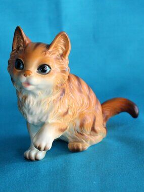 Norcrest Orange Brown Striped Cat Figurine Porcelain Vintage Porcelain Japan